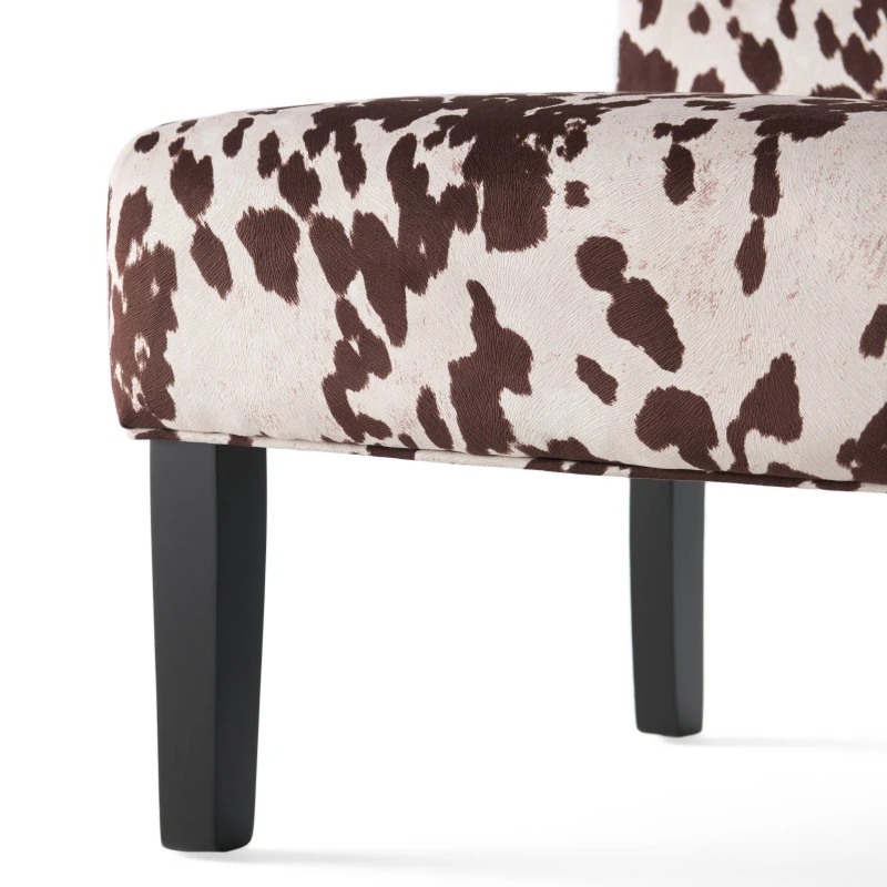 Contemporary Accent Chair with Rubberwood Tapered Legs, Upholstered Seating for Living Room, 22'' L x 29.5'' W x 32'' H, Brown+White