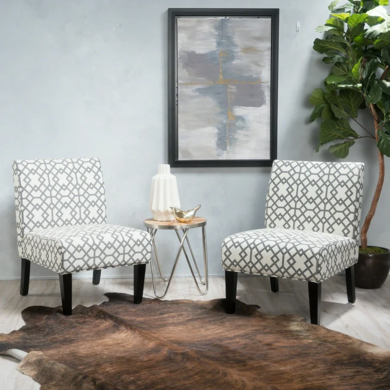 Contemporary Accent Chair with Upholstered Seat and Rubberwood Tapered Legs, Seat for Living Room, 22.5" L x 29.5" W x 32" H, Grey+Ivory