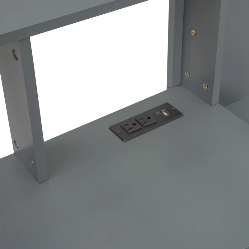 Twin Size Gaming Loft Bed with Desk, Multi-Storage Shelves, Practical Bunk Bed for Compact Room, 87" L x 49.5" W x 72" H, Dark Gray