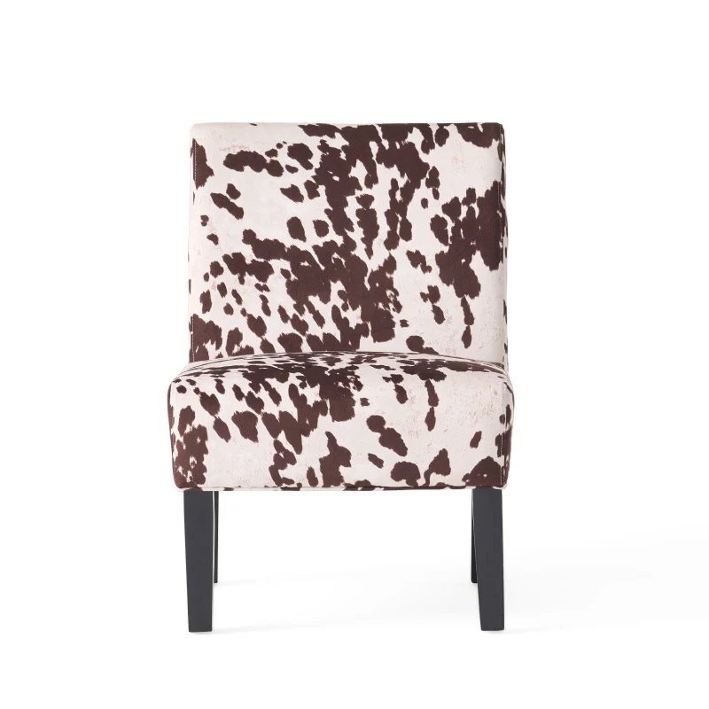 Contemporary Accent Chair with Rubberwood Tapered Legs, Upholstered Seating for Living Room, 22'' L x 29.5'' W x 32'' H, Brown+White
