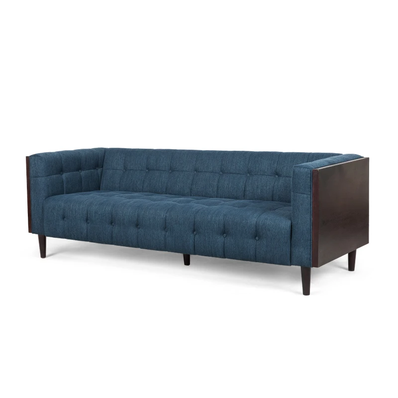 3-Seater Contemporary Sofa with Button Tufted Waffle Stitching, Daybed Perfect for Living Room, 89.5'' L x 31.5'' W x 30'' H, Navy Blue