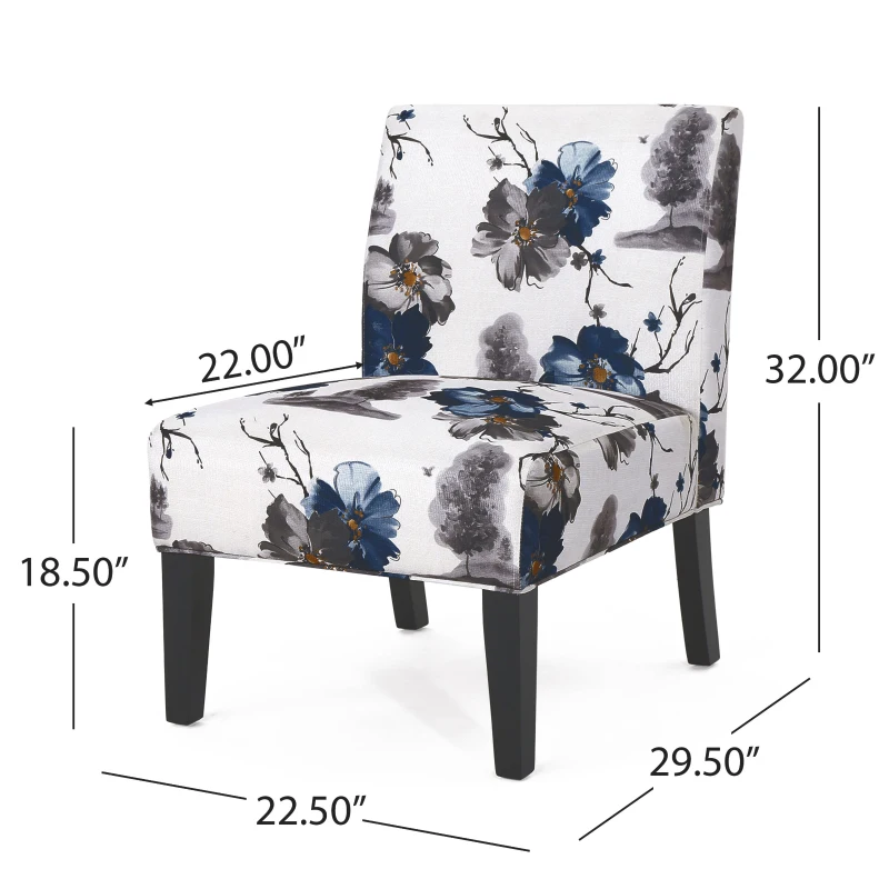 Contemporary Accent Chair with Upholstered Seating and Rubberwood Tapered Legs, Seat for Living Room, 22.5" L x 29.5" W x 32" H, Blue+Multi