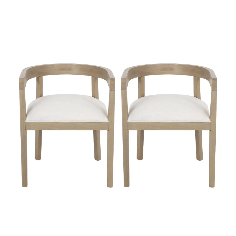 Set of 2 Contemporary Dining Arm Chairs with Rubberwood Frame, Chair Set Perfect for Dining Room, 22.5'' L x 22.5'' W x 27.5'' H, Beige