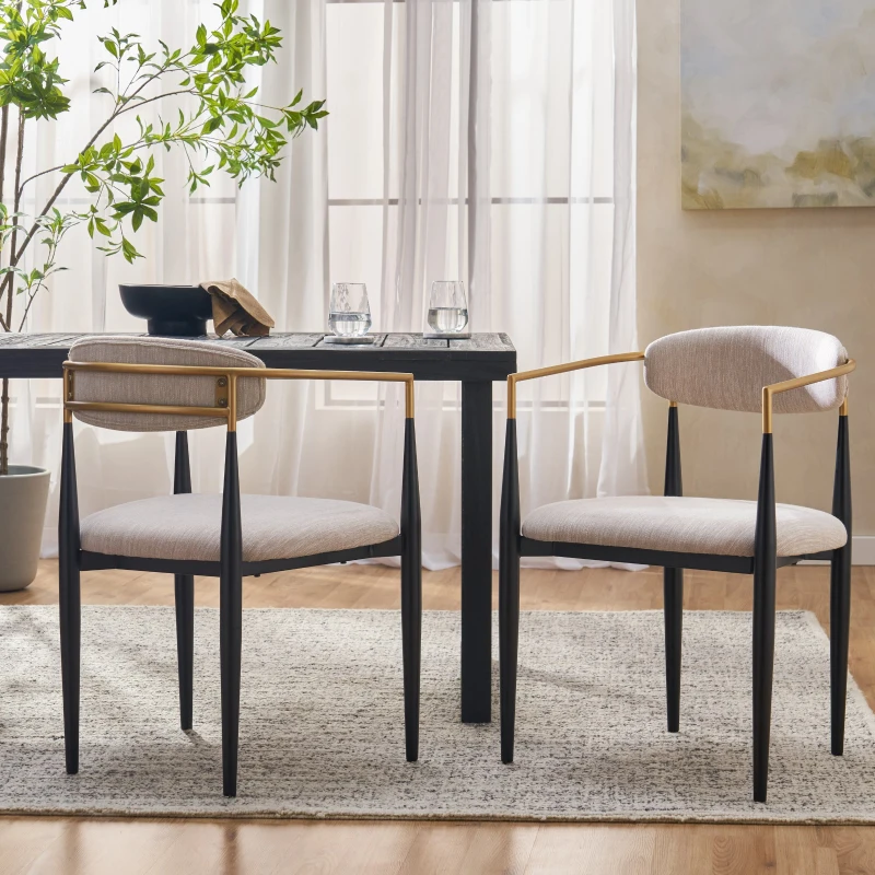 Set of 2 Modern Dining Chairs with Iron Frame and Gold Accent, Dining Seats for Ultimate Comfort and Style, 23" L x 22" W x 31.5" H, Beige
