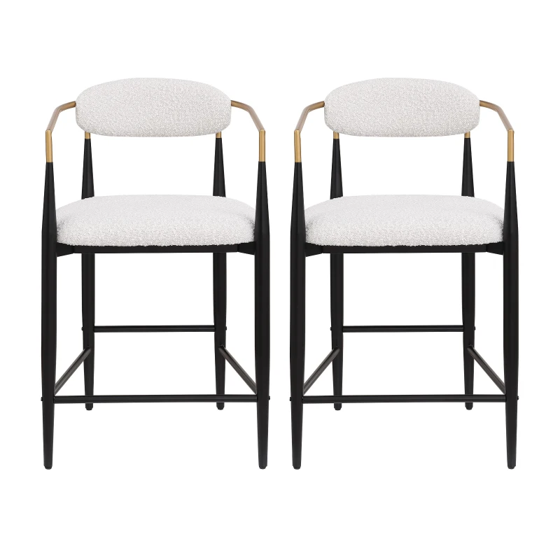 Set of 2 Modern Counter Stools with Iron Frame and Gold Accents, Upholstered Dining Chairs for Kitchen, 23" L x 22" W x 37.5" H, Beige