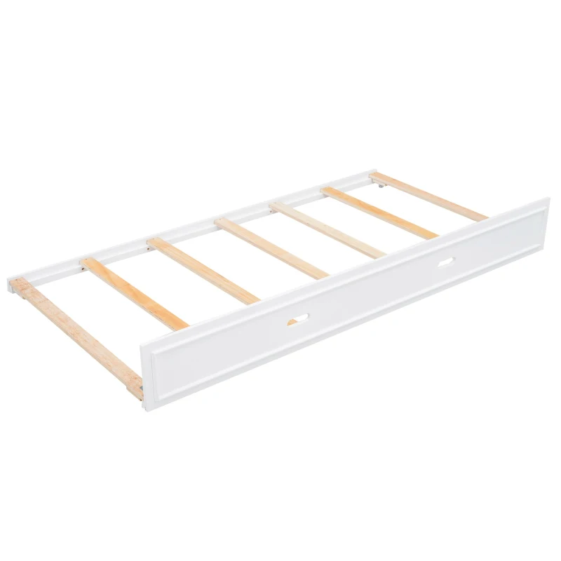Full Size Wood Daybed with Storage Shelves, LED Lights, USB Ports, Trundle Bed for Ultimate Style and Functionality, 86" L x 66" W x 38" H, White