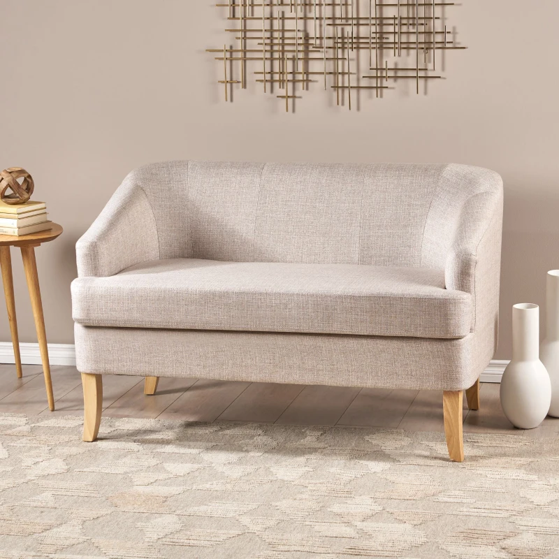 Mid-Century Modern Loveseat with Flared Legs and High-Density Foam, 2-Seater Sofa for Living Room, 49" L x 29.5" W x 31" H, Beige