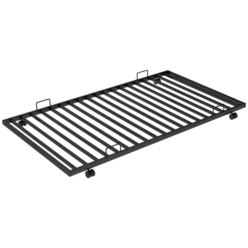 Twin Over Full Bunk Bed with Steel Frame, Twin Size Trundle, Two-Side Ladders, Double-Decker Bed for Compact Room, 78" L x 56.5" W x 63" H, Black