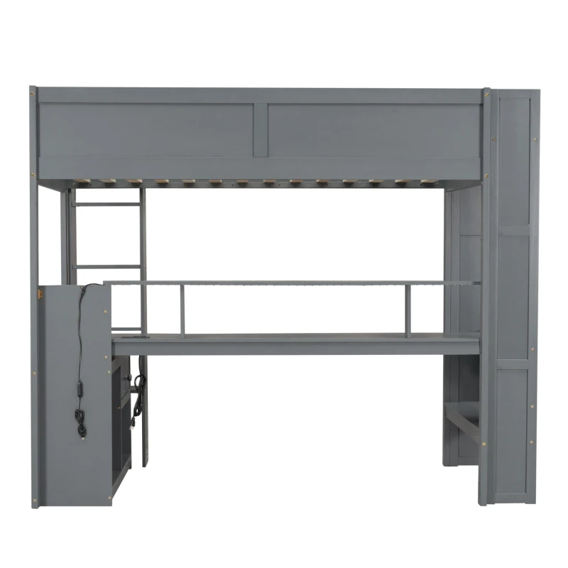 Twin Size Gaming Loft Bed with Desk, Multi-Storage Shelves, Practical Bunk Bed for Compact Room, 87" L x 49.5" W x 72" H, Dark Gray