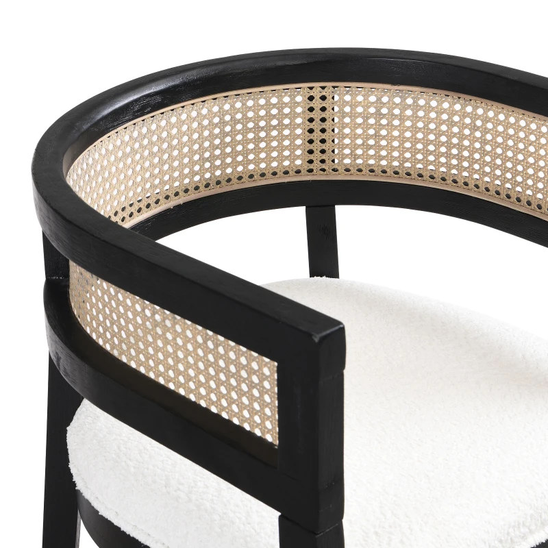Set of 2 Dining Chairs with Rattan Backrest, Wood Frame, Dining Seats for Ultimate Comfort and Style, 22.5" L x 22" W x 29.5" H, Beige+Black
