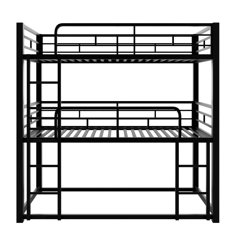 Metal Twin Size Triple Bunk Bed with Guard Rails and Easy Assembly, Double-Decker Bed for Compact Rooms, 78.5" L x 42" W x 78" H, Black