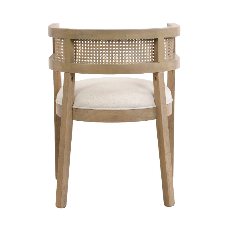 Set of 2 Dining Chairs with Rattan Round Backrest, Upholstered Seats, Dining Seats for Kitchen, 22.5" L x 22" W x 29.5" H, Beige+Natural Ash