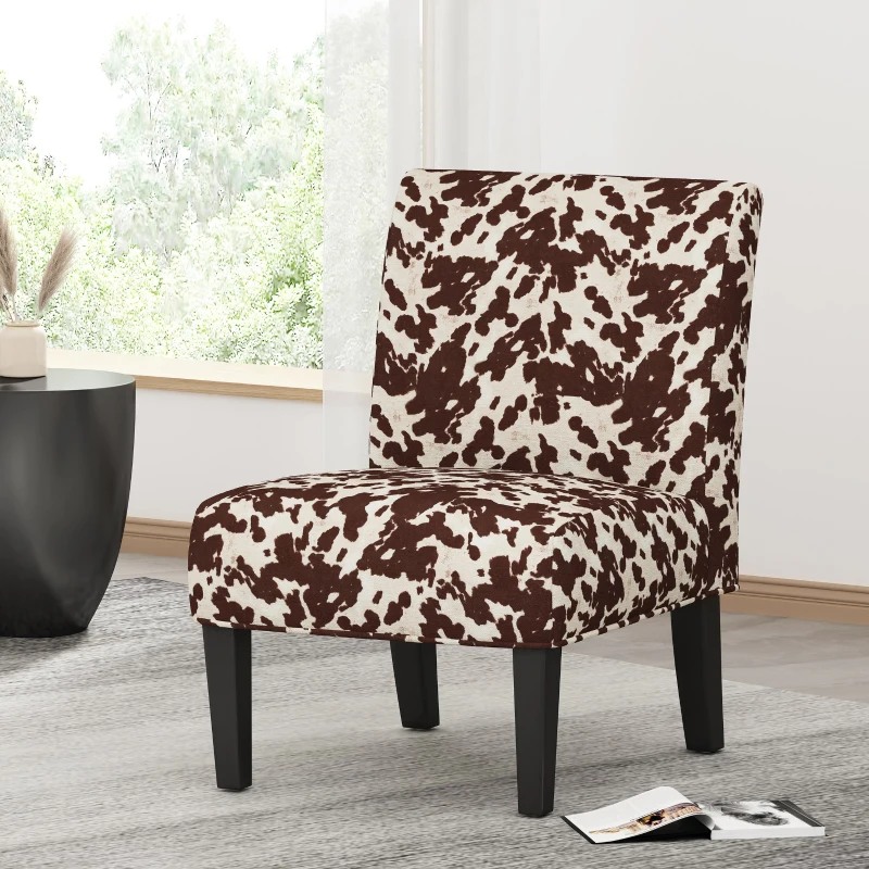 Contemporary Accent Chair with Rubberwood Tapered Legs, Upholstered Seating for Living Room, 22'' L x 29.5'' W x 32'' H, Brown+White