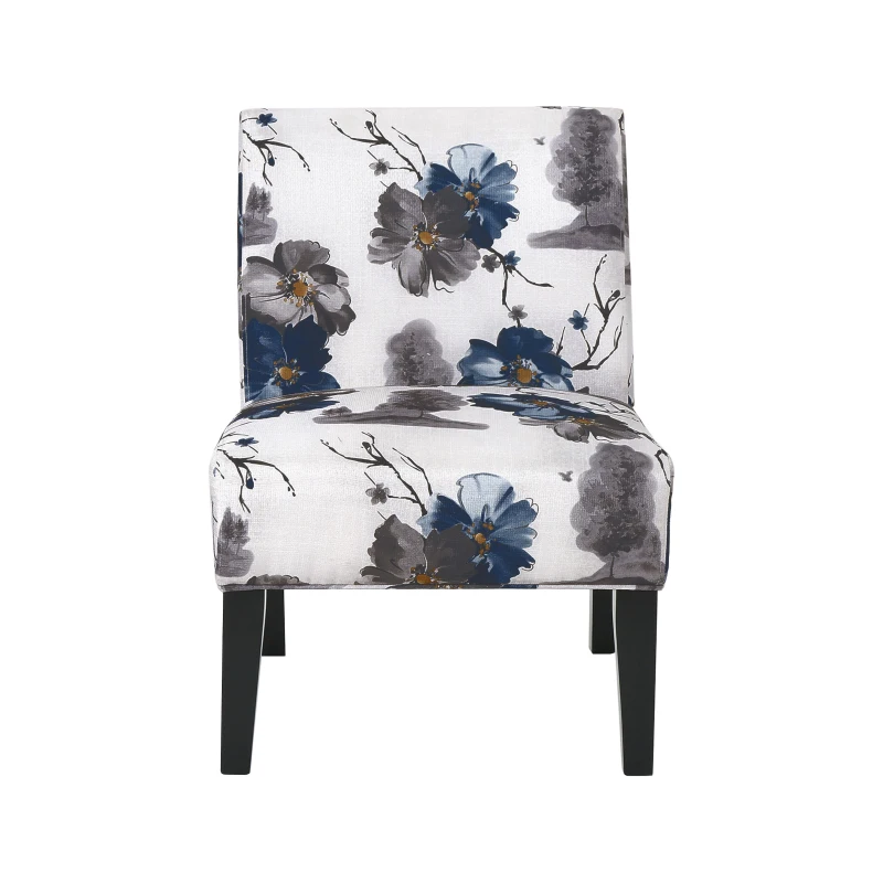 Contemporary Accent Chair with Upholstered Seating and Rubberwood Tapered Legs, Seat for Living Room, 22.5" L x 29.5" W x 32" H, Blue+Multi