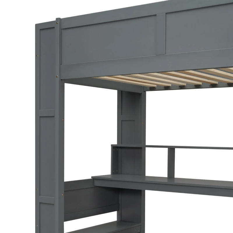 Twin Size Gaming Loft Bed with Desk, Multi-Storage Shelves, Practical Bunk Bed for Compact Room, 87" L x 49.5" W x 72" H, Dark Gray