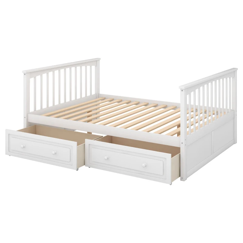 Full Over Full Bunk Bed with Drawers, Convertible Design, Pine Wood and MDF, Double-Decker Bed for Living Room, 79" L x 59" W x 64" H, White