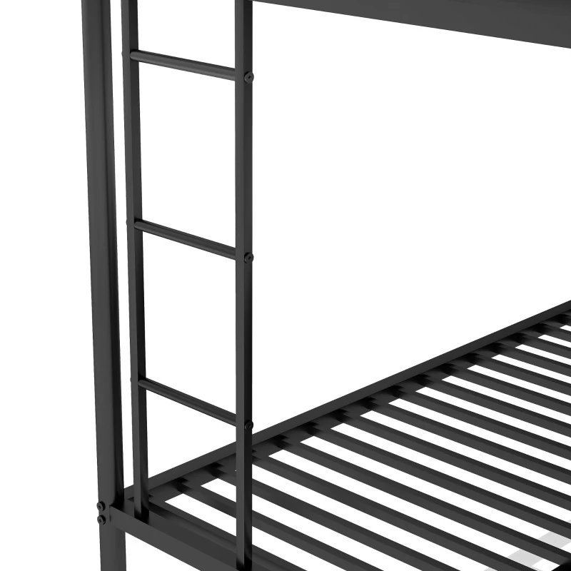 Twin Over Full Bunk Bed with Steel Frame, Twin Size Trundle, Two-Side Ladders, Double-Decker Bed for Compact Room, 78" L x 56.5" W x 63" H, Black