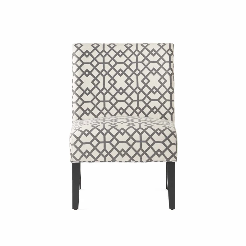 Contemporary Accent Chair with Rubberwood Tapered Legs, Upholstered Seating for Dining Room, 22.5'' L x 29.5'' W x 32'' H, Grey+Ivory