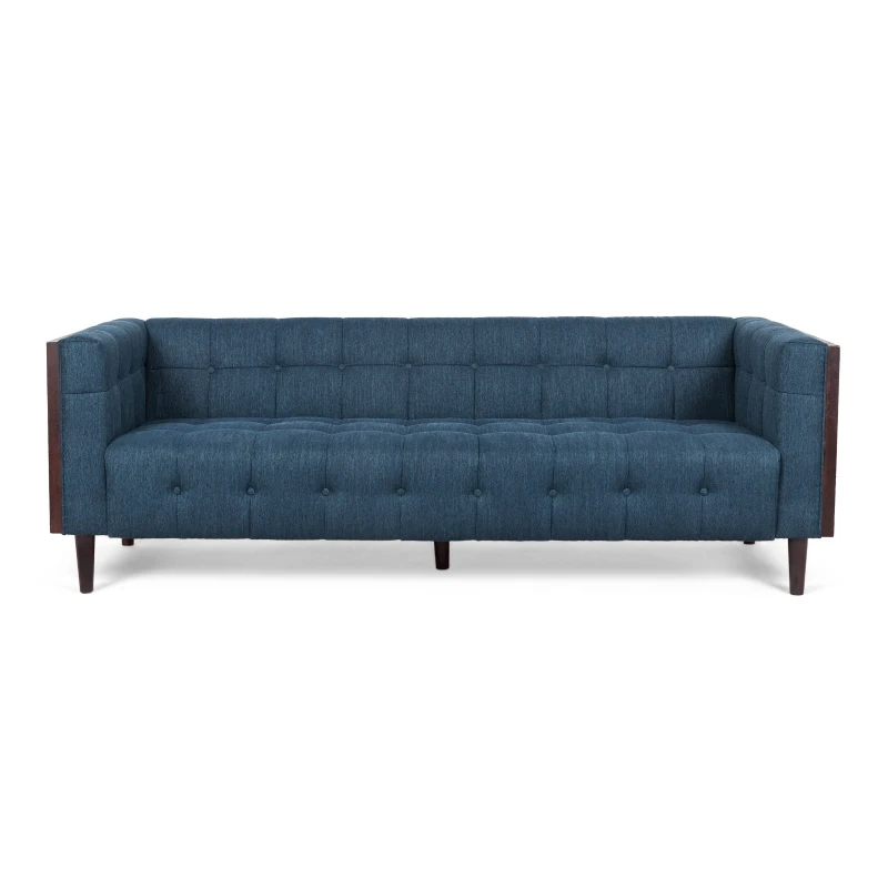 3-Seater Contemporary Sofa with Button Tufted Waffle Stitching, Daybed Perfect for Living Room, 89.5'' L x 31.5'' W x 30'' H, Navy Blue