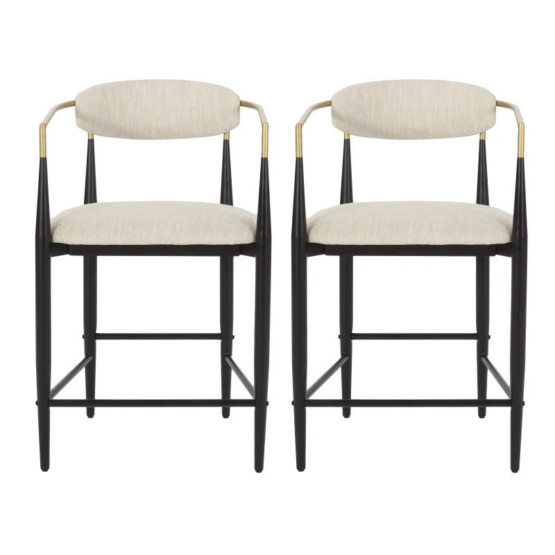 Set of 2 Modern Counter Stools with Iron Frame and Gold Accents, Chairs for Kitchen Island and Dining Room, 23" L x 22" W x 37.5" H, Beige