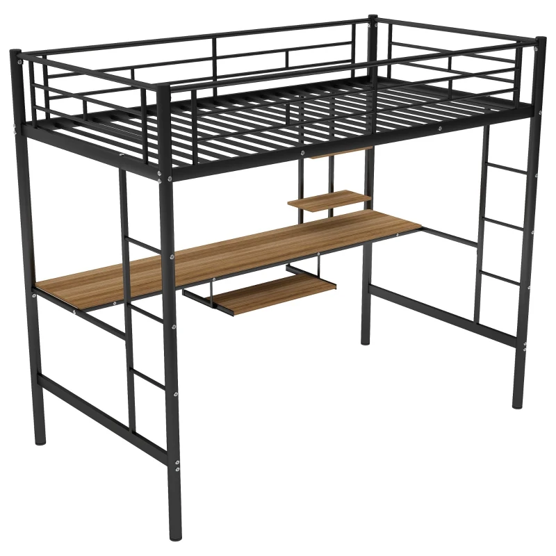 Twin Loft Bed with Built-in Desk, Shelves, and LED Lighting, Space-Saving Bunk Bed for Compact Rooms, 78" L x 41.5" W x 71.5" H, Black