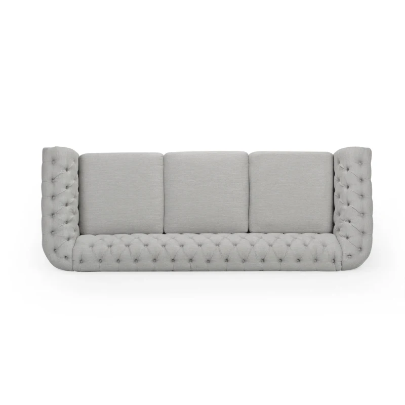 3-Seater Chesterfield Sofa with Deep Button Tufting and Scrolled Arms, Daybed Perfect for Living Room, 84.5'' L x 33.5'' W x 27'' H, Grey