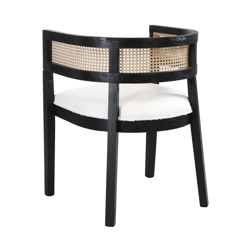 Set of 2 Dining Chairs with Rattan Backrest, Wood Frame, Dining Seats for Ultimate Comfort and Style, 22.5" L x 22" W x 29.5" H, Beige+Black