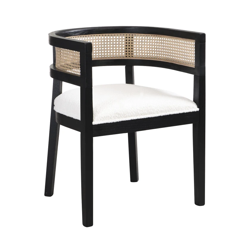 Set of 2 Dining Chairs with Rattan Backrest, Wood Frame, Dining Seats for Ultimate Comfort and Style, 22.5" L x 22" W x 29.5" H, Beige+Black