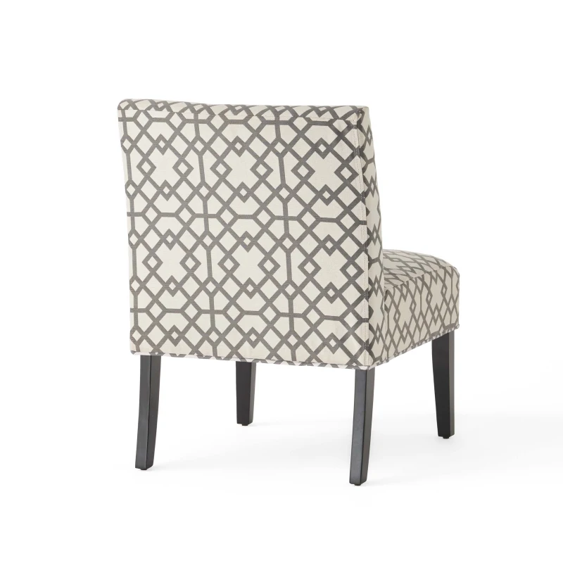 Contemporary Accent Chair with Rubberwood Tapered Legs, Upholstered Seating for Dining Room, 22.5'' L x 29.5'' W x 32'' H, Grey+Ivory