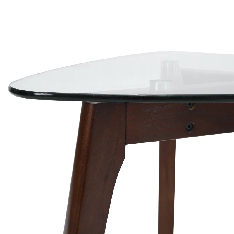 Mid-Century Modern End Table with Solid Wood Base, Tempered Glass Top, Side Table for Compact Rooms, 23" L x 22" W x 22" H, Walnut