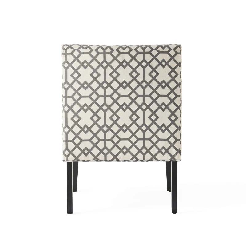 Contemporary Accent Chair with Rubberwood Tapered Legs, Upholstered Seating for Dining Room, 22.5'' L x 29.5'' W x 32'' H, Grey+Ivory