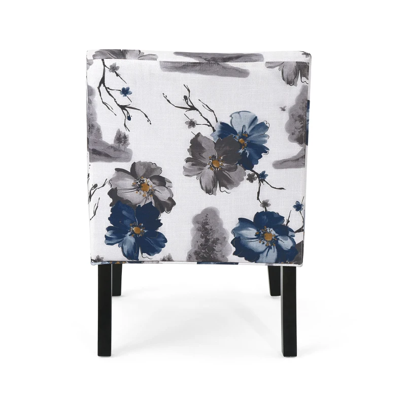 Contemporary Accent Chair with Upholstered Seating and Rubberwood Tapered Legs, Seat for Living Room, 22.5" L x 29.5" W x 32" H, Blue+Multi