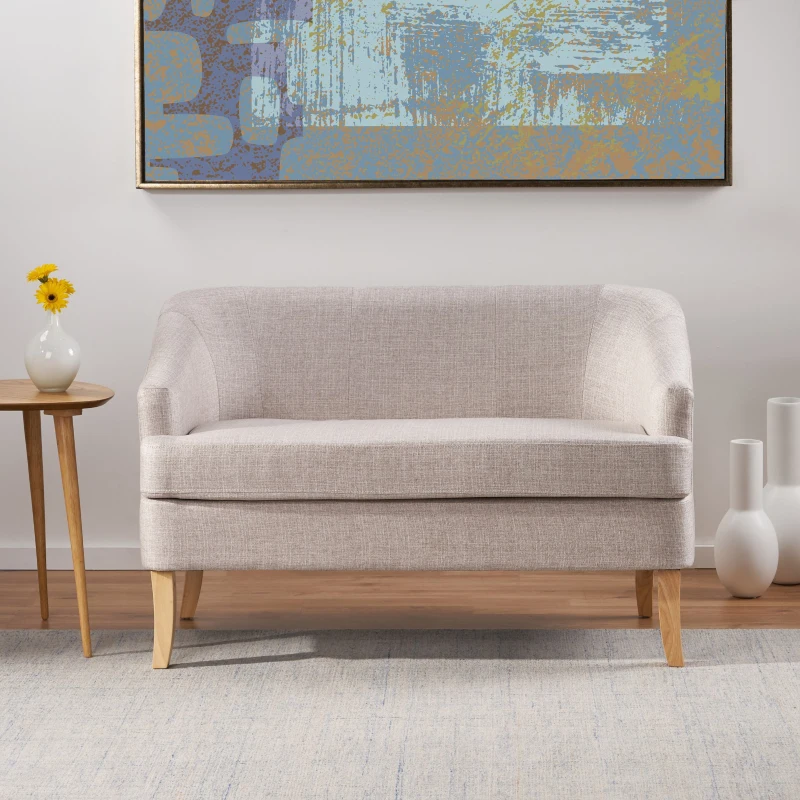 Mid-Century Modern Loveseat with Flared Legs and High-Density Foam, 2-Seater Sofa for Living Room, 49" L x 29.5" W x 31" H, Beige