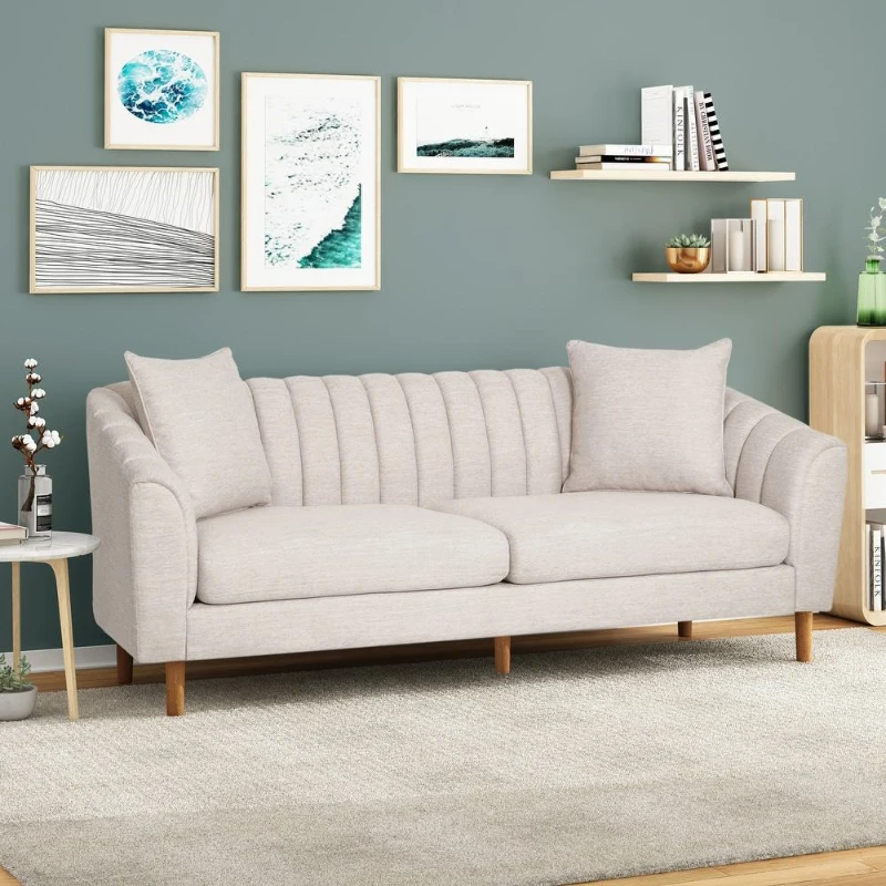 3-Seater Contemporary Sofa with Button Tufted Diamond Stitching, Daybed Perfect for Living Room, 84.5'' L x 33.5'' W x 33.5'' H, Beige