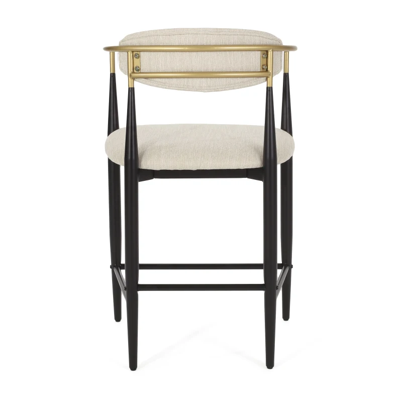 Set of 2 Modern Counter Stools with Iron Frame and Gold Accents, Chairs for Kitchen Island and Dining Room, 23" L x 22" W x 37.5" H, Beige