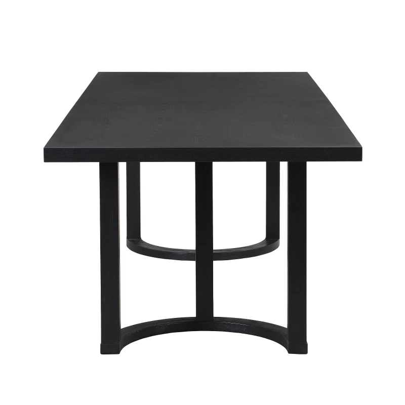 Modern Dining Table with Rectangular Surface and U-Shaped Trestle Base, Family Table Seats Up to 8 People, 95" L x 39" W x 30" H, Black