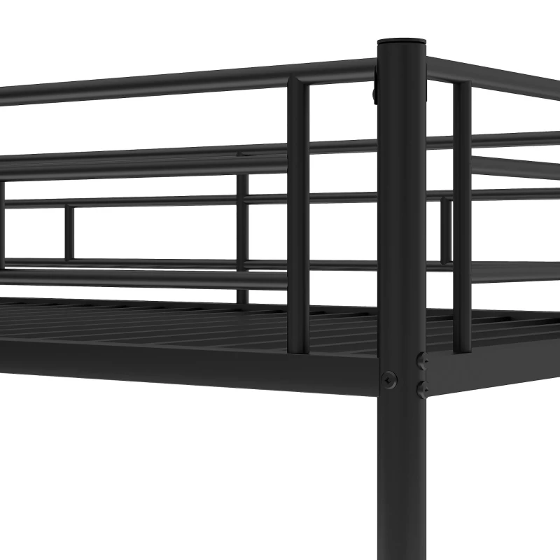 Twin Over Twin Bunk Bed with Trundle, Sturdy Metal Frame, Safety Guardrails, Bed Frame for Compact Rooms, 78" L x 41.5" W x 62.5" H, Black