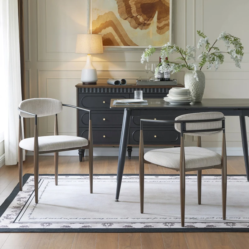 Set of 2 Modern Dining Chairs with Iron Frame and Gold Accent, Dining Seats for Ultimate Comfort and Style, 23" L x 22" W x 31.5" H, Beige+Black