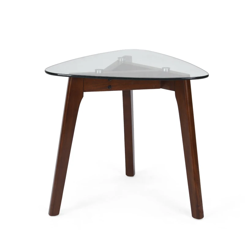 Mid-Century Modern End Table with Solid Wood Base, Tempered Glass Top, Side Table for Compact Rooms, 23" L x 22" W x 22" H, Walnut