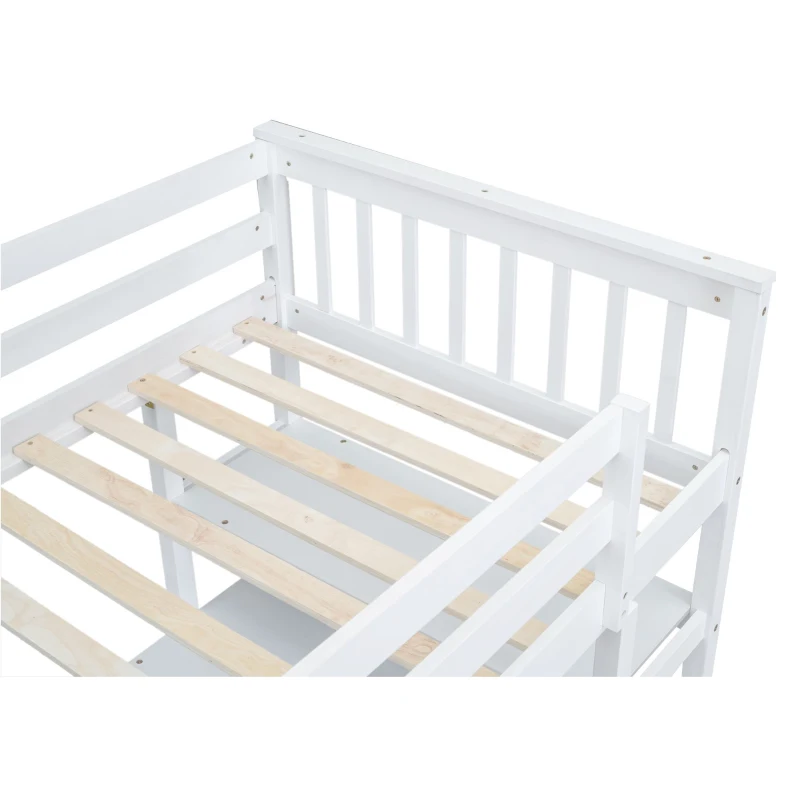 Twin Size Loft Bed with Storage Shelves, Under-bed Desk and LED Light, High-Sleeper Bed for Compact Room, 80" L x 42" W x 68.5" H, White