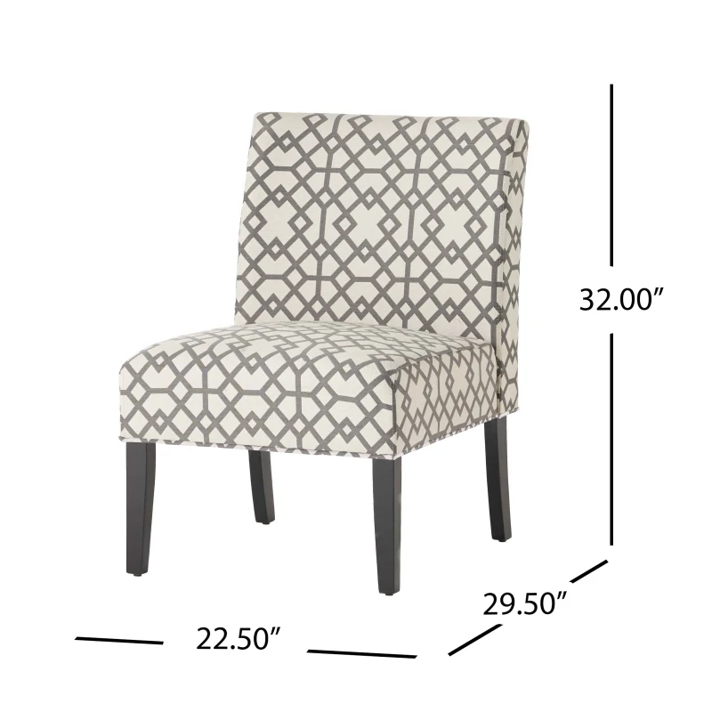 Contemporary Accent Chair with Rubberwood Tapered Legs, Upholstered Seating for Dining Room, 22.5'' L x 29.5'' W x 32'' H, Grey+Ivory