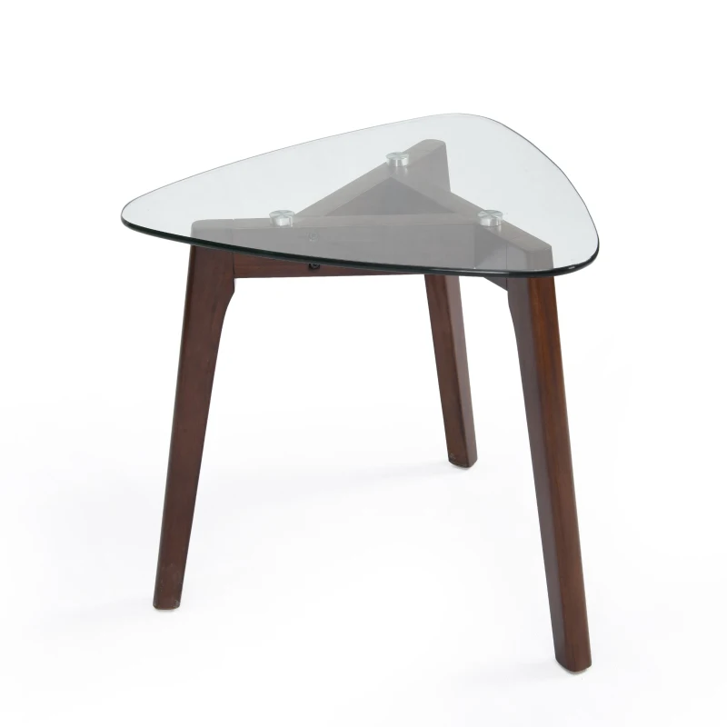 Mid-Century Modern End Table with Solid Wood Base, Tempered Glass Top, Side Table for Compact Rooms, 23" L x 22" W x 22" H, Walnut