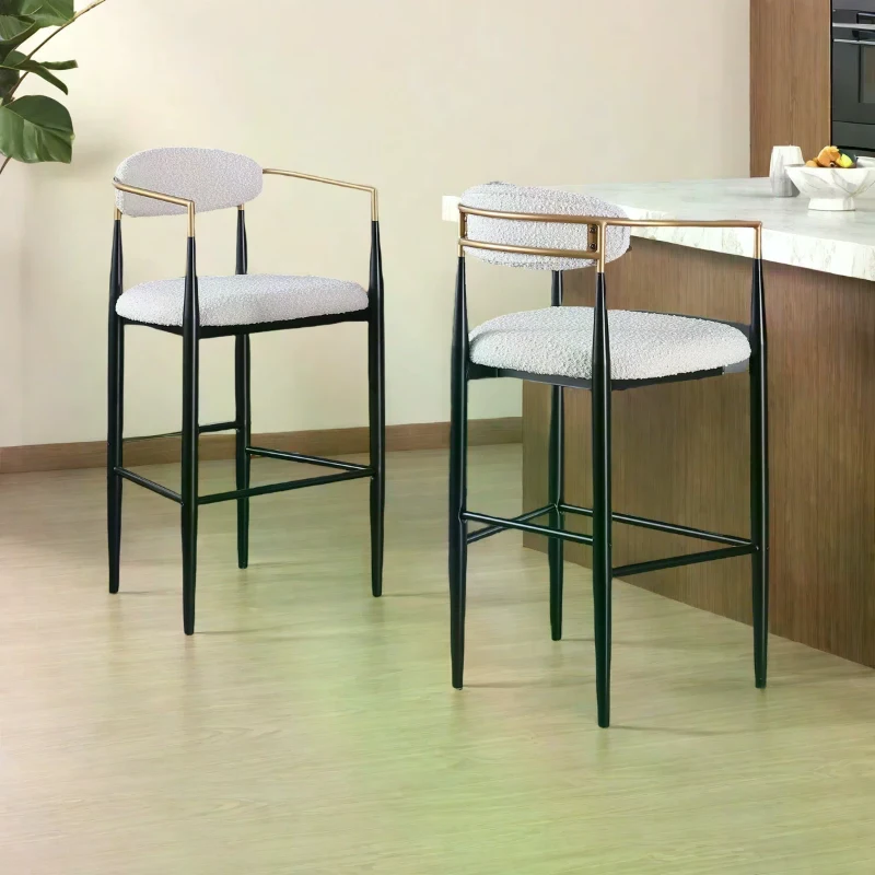 Set of 2 Modern Counter Stools with Iron Frame and Gold Accents, Upholstered Dining Chairs for Kitchen, 23" L x 22" W x 37.5" H, Beige