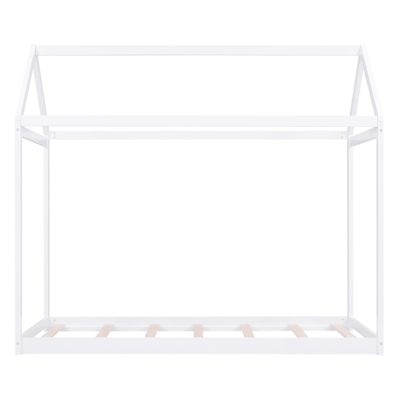 Twin Size Wooden House Bed with Pine Wood and MDF Construction, Bed Frame Perfect for Easy Assembly, 78.5" L x 42.5" W x 70.5" H, White