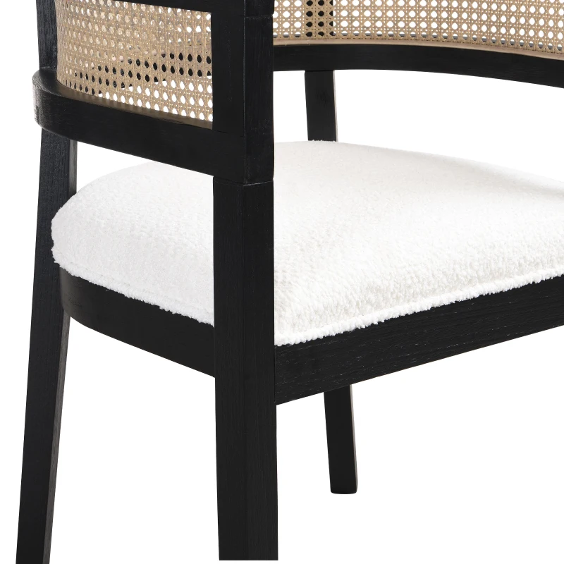 Set of 2 Dining Chairs with Rattan Backrest, Wood Frame, Dining Seats for Ultimate Comfort and Style, 22.5" L x 22" W x 29.5" H, Beige+Black