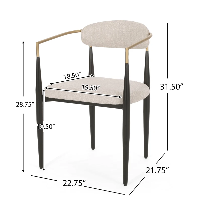 Set of 2 Modern Dining Chairs with Iron Frame and Gold Accent, Dining Seats for Ultimate Comfort and Style, 23" L x 22" W x 31.5" H, Beige