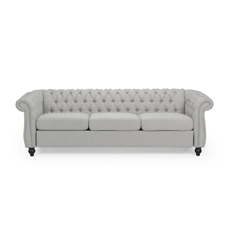 3-Seater Chesterfield Sofa with Deep Button Tufting and Scrolled Arms, Daybed Perfect for Living Room, 84.5'' L x 33.5'' W x 27'' H, Grey