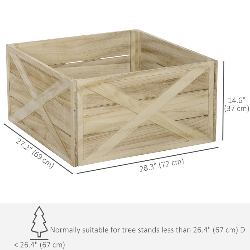 HOMCOM 28" Farmhouse Christmas Tree Base Cover Wooden Christmas Tree Collar Box Home Decoration Light Distressed Wood Finish