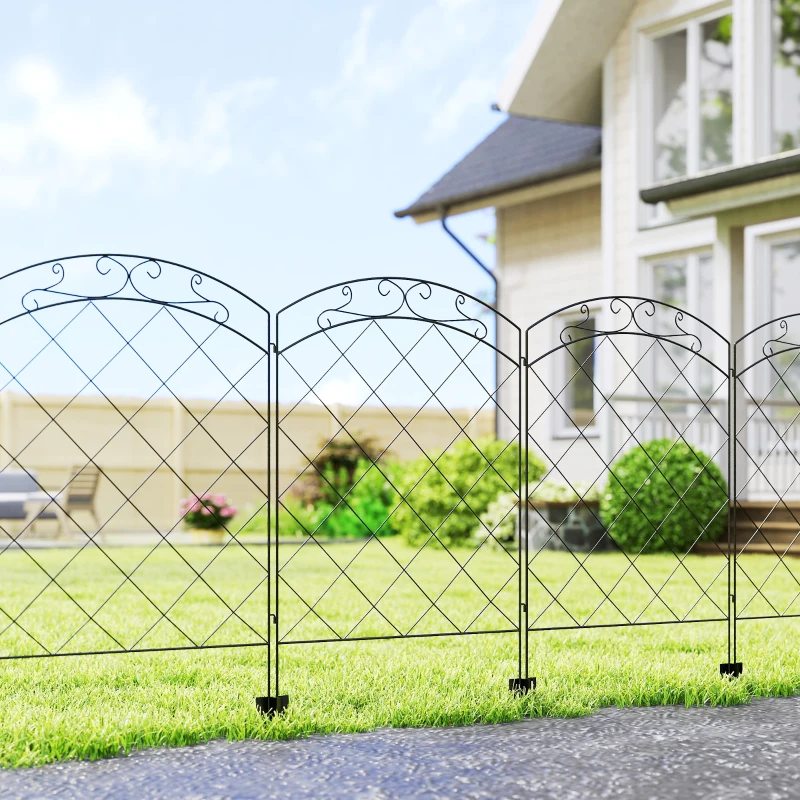 Outsunny 4 Pack Garden Fencing for Yard, Decorative Fence Panels as Animal Barrier and Flower Edging, Circle, Black