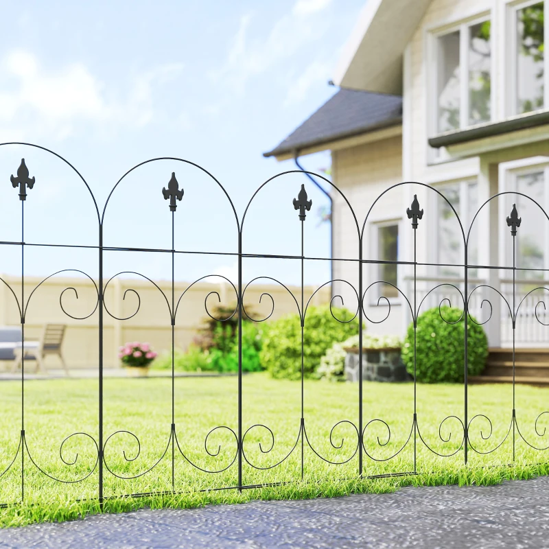 Outsunny Outdoor Metal Garden Fence Panels, Border Edging for Yard, Patio, 8 Pack, Scrollworks and Spears